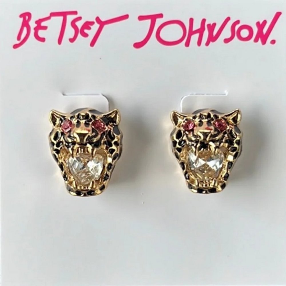 Betsey Johnson Cheetah Stud Earrings Cubic Zirconia NWT